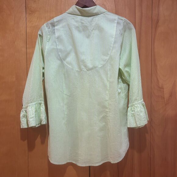 Gretchen Scott Priss Button Down Shirt-Green Stripe-3/4 Slv-Sz M-Preppy- - Picture 5 of 7